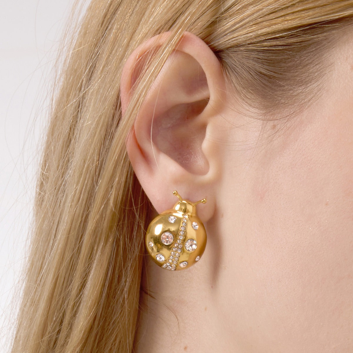 18k gold ladybug titanium steel necklace and earrings