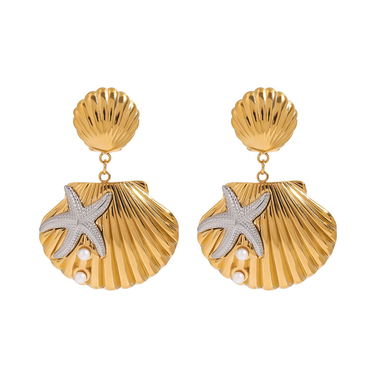 18K shells and starfish design exquisite and unique earrings