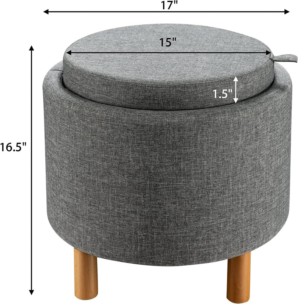 Grey Premium Microfiber Storage Ottoman Large Tray