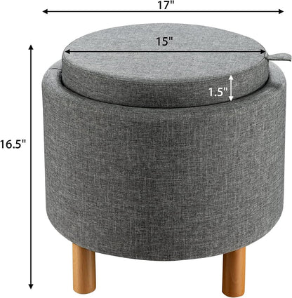 Grey Premium Microfiber Storage Ottoman Large Tray
