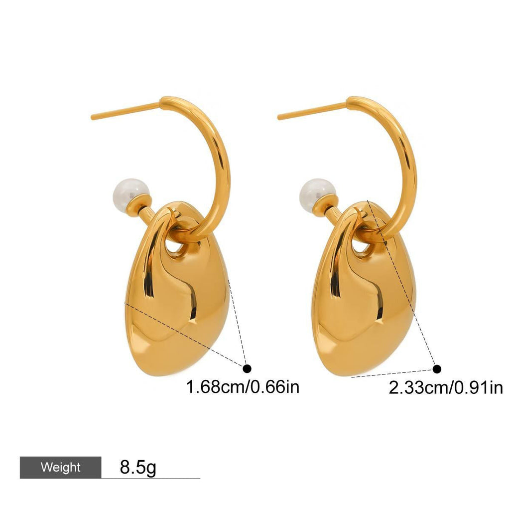 18K gold C-shaped pearl to oval design exquisite and noble earrings