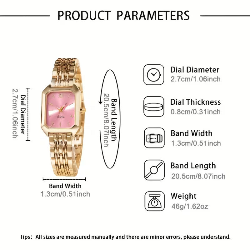 Womens Square-Shape Quartz Wristwatch Set