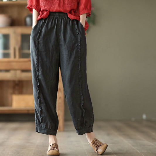 Women's High-Waist Solid-Color Capri Harem Pants