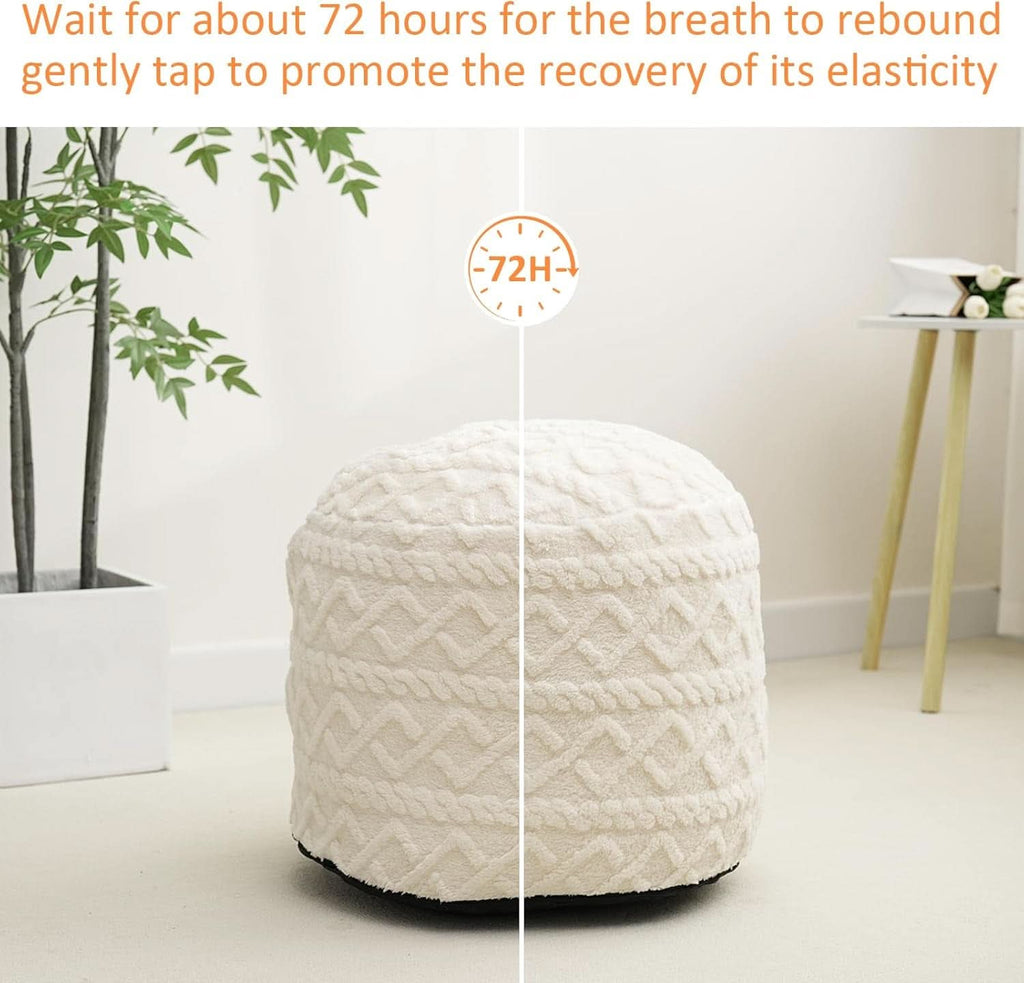 Beige Velvet Texture FauxFur Memory Foam Round Ottoman