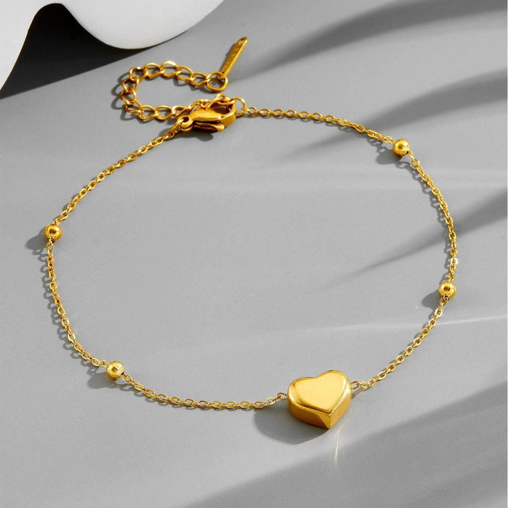 3D Heart 18k Gold Titanium Steel Anklet