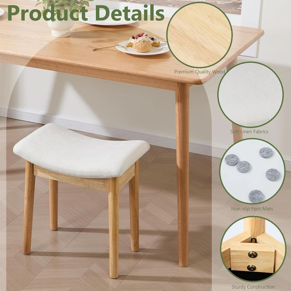 Beige Velvet Upholstered Vanity Stool 18 Inch Chair