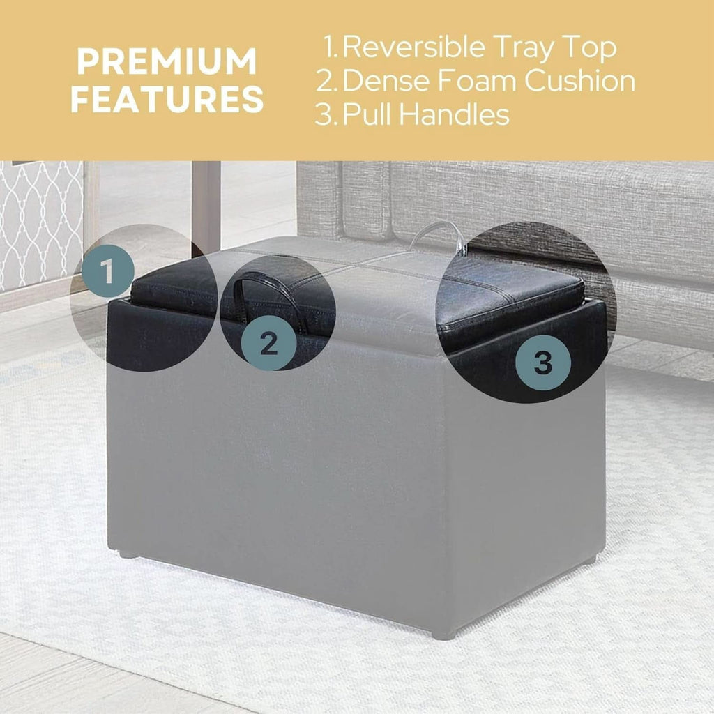 Accent Storage Ottoman 22 Point 75 Inches Charcoal Jet Black