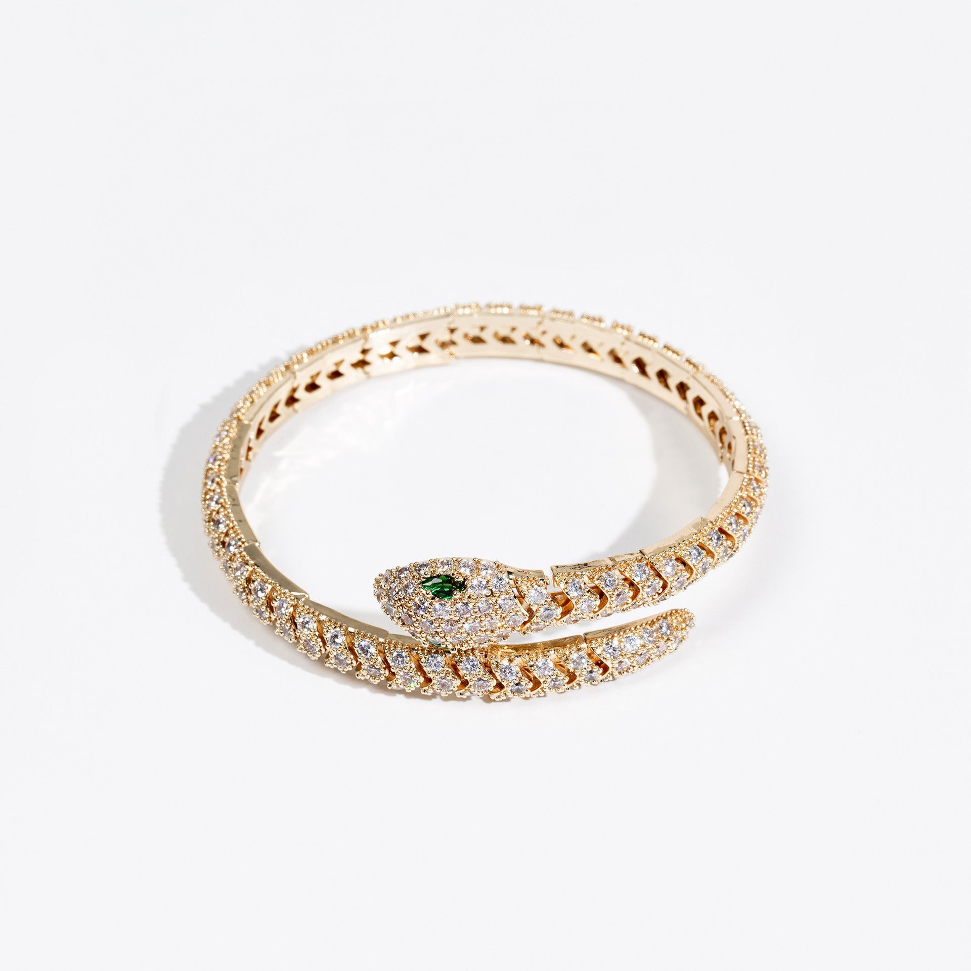 Women's 18K Gold Snakebone Open Bangle with Full Diamond Setting