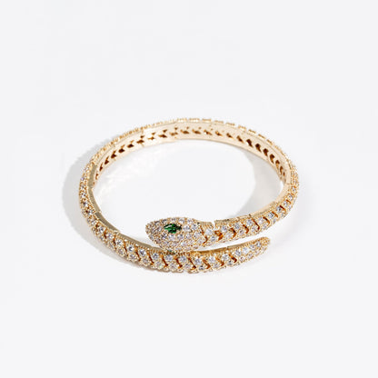 Women's 18K Gold Snakebone Open Bangle with Full Diamond Setting