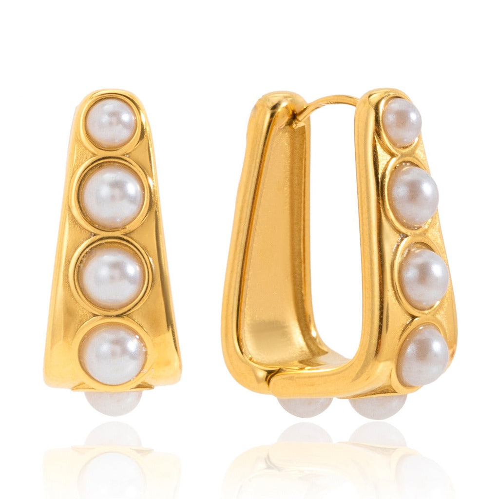 18K gold lightweight luxury earrings with embedded pearls.