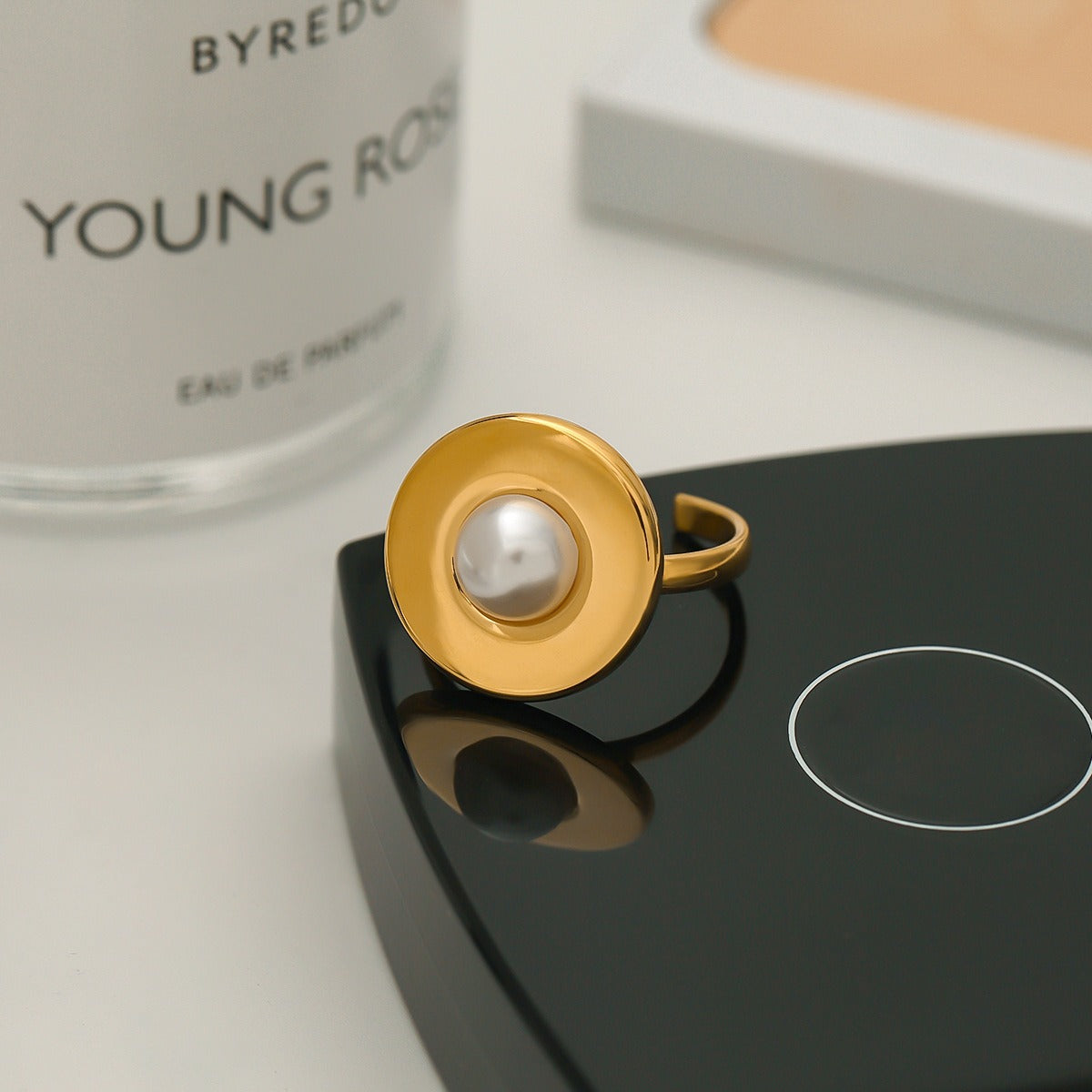 18k gold titanium steel pearl ring