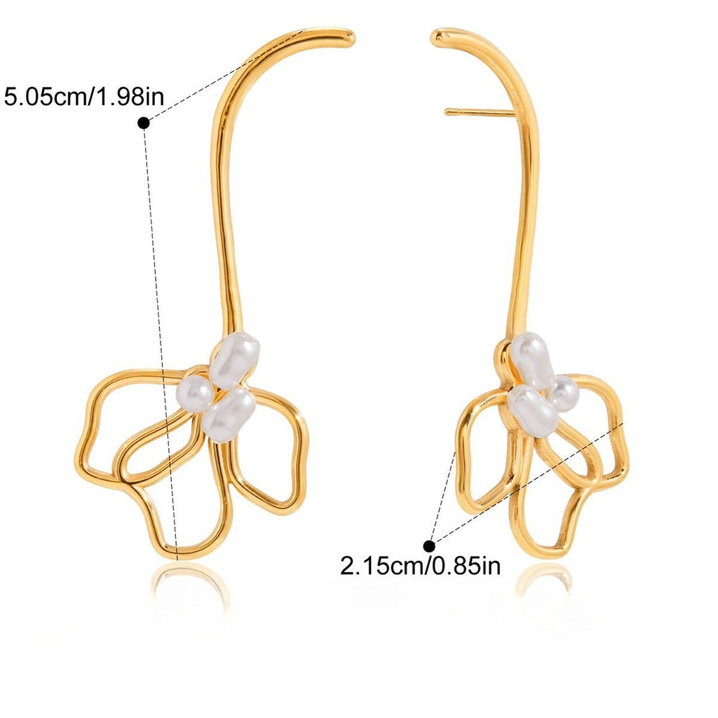 18K gold lightweight luxury high-end flower and pearl stud earrings