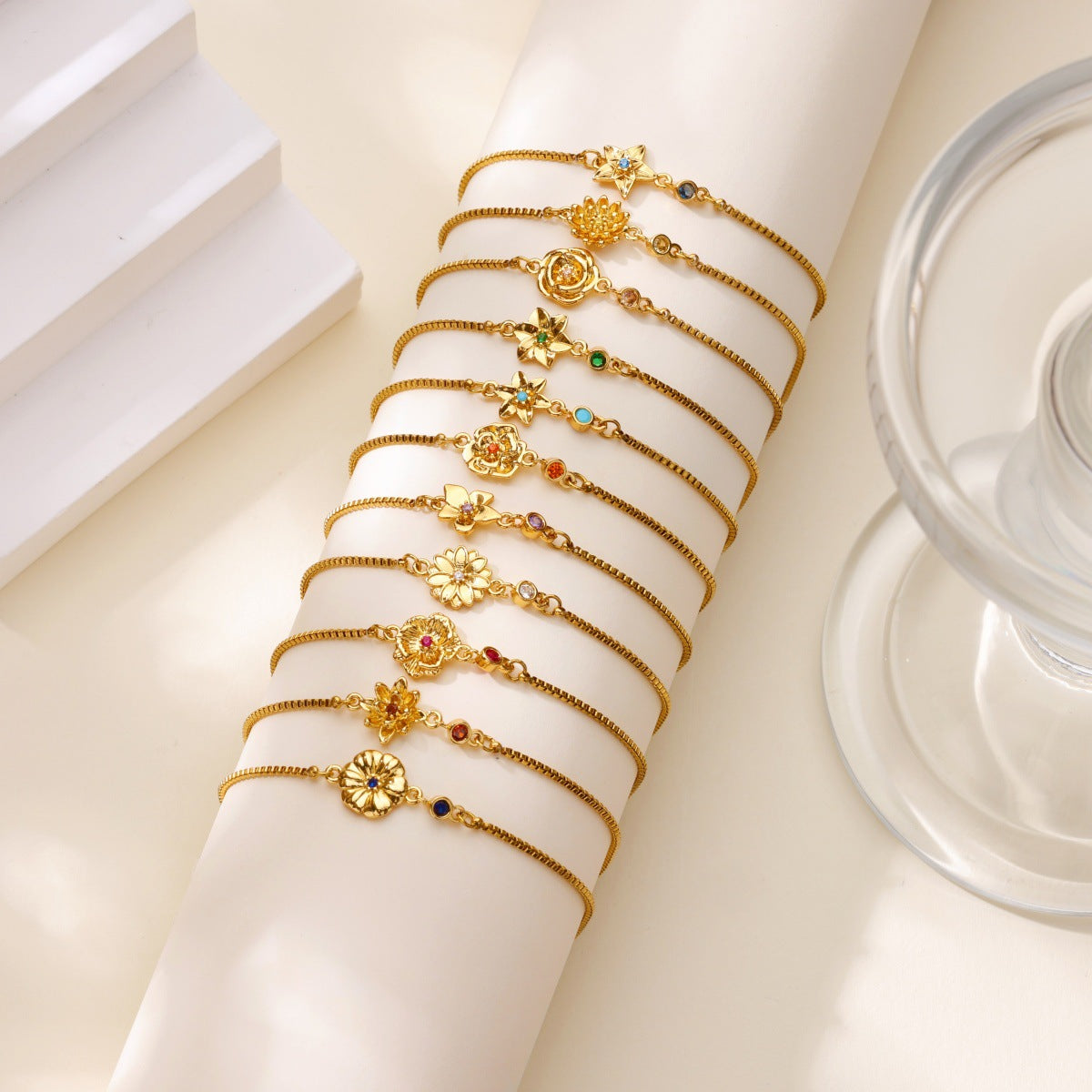 18 Gold December Birth Flower Bracelet