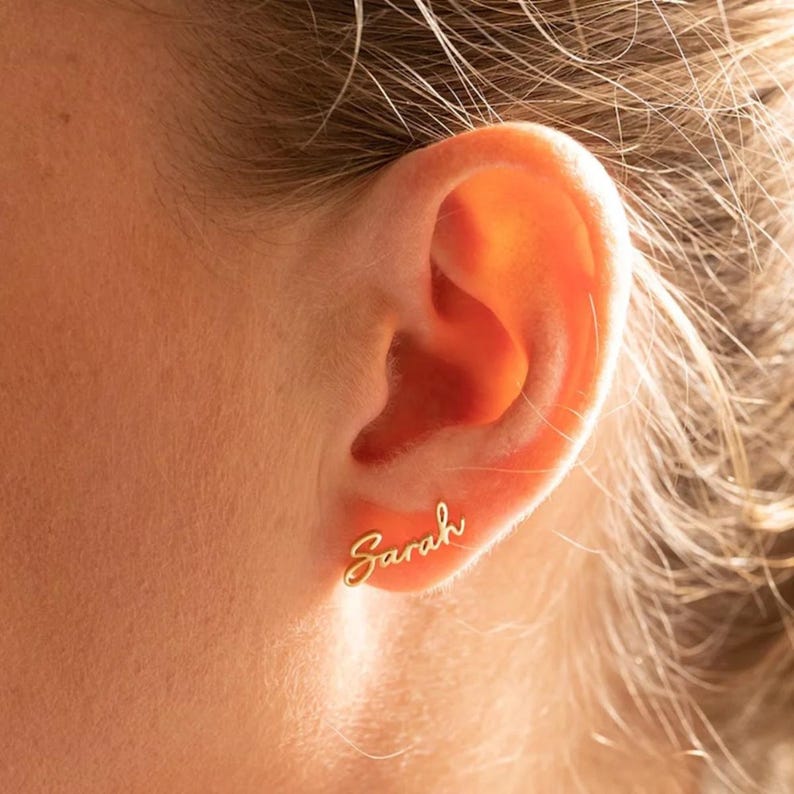 Custom Engraved Script Name Stud Earrings