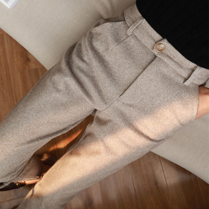 Women's Solid Color Wool-Like Tapered Trousers | Classic Ankle-Length Pants