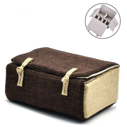 Bag Linen Fabric Button Design Pot Cups Tea Set Organizer