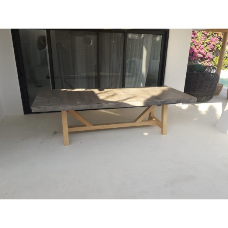 Lightweight Concrete Rectangular Dining Table Barocco Valhalla Yellow Pine 47x138