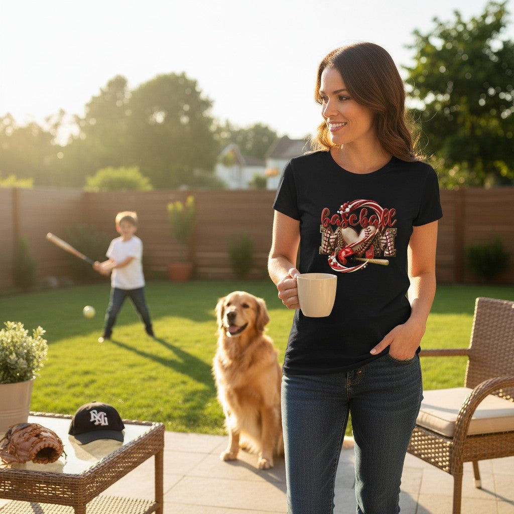 Baseball Mom Heart Graphic T-Shirt 100% Cotton Game Day Casual Top