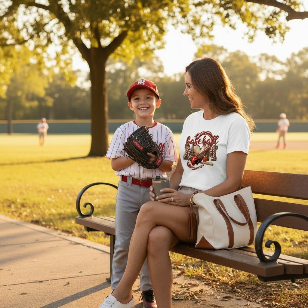 Baseball Mom Heart Graphic T-Shirt 100% Cotton Game Day Casual Top