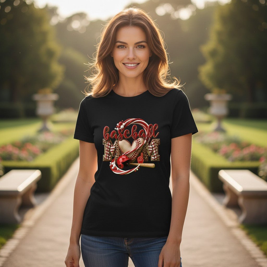 Baseball Mom Heart Graphic T-Shirt 100% Cotton Game Day Casual Top
