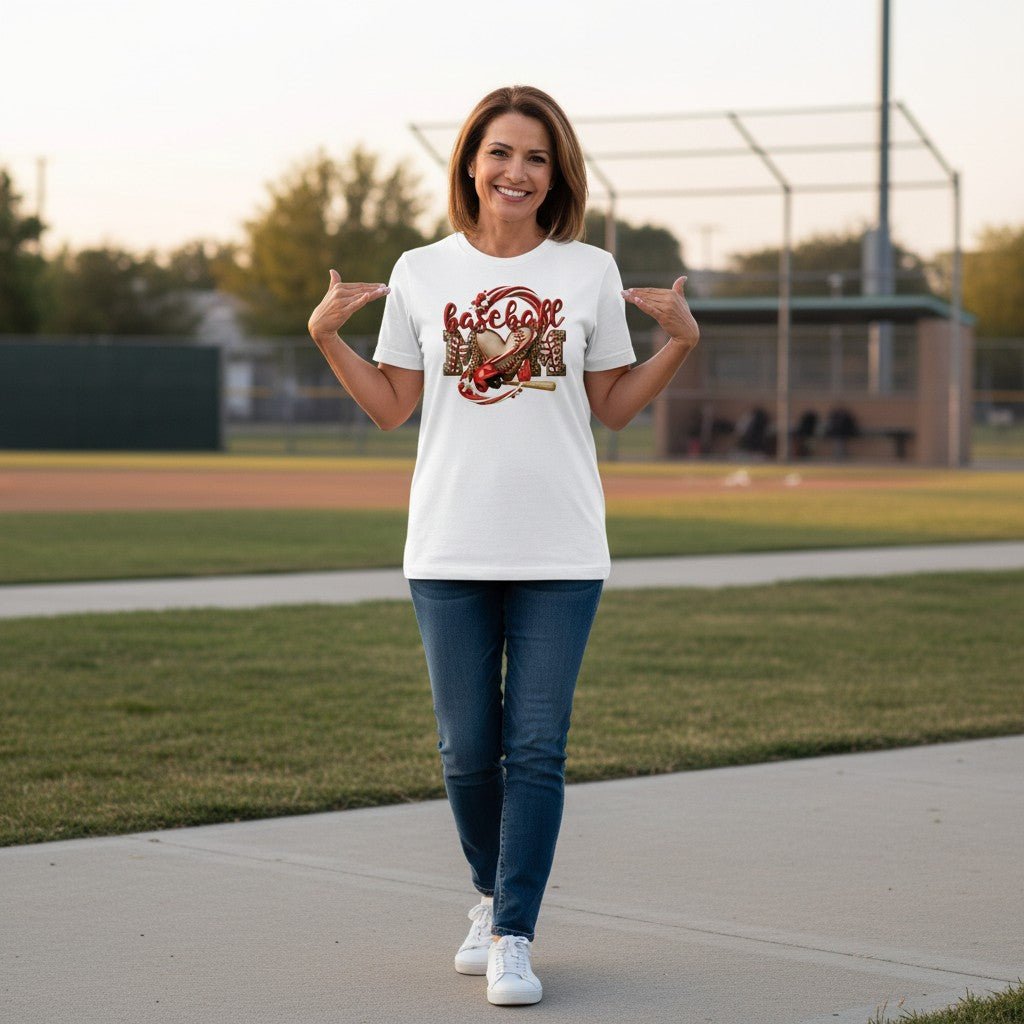 Baseball Mom Heart Graphic T-Shirt 100% Cotton Game Day Casual Top