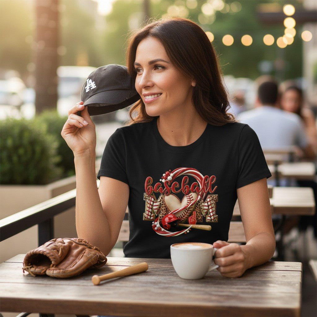 Baseball Mom Heart Graphic T-Shirt 100% Cotton Game Day Casual Top