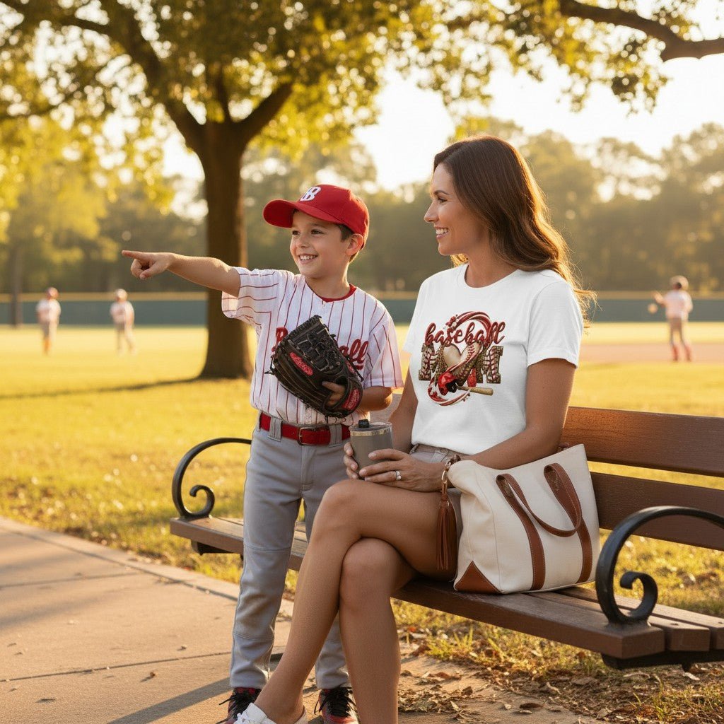 Baseball Mom Heart Graphic T-Shirt 100% Cotton Game Day Casual Top