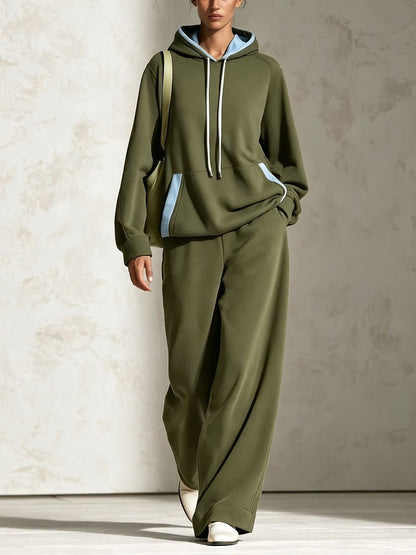 Women's Colour-Block Oversized Raglan Hoodie & Wide-Leg Trouser Set