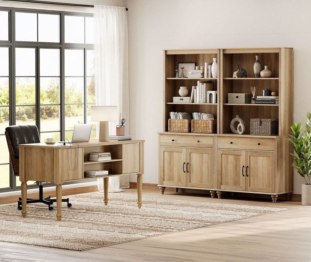 Elegant Oak 56 Inch Executive Desk Charging Station