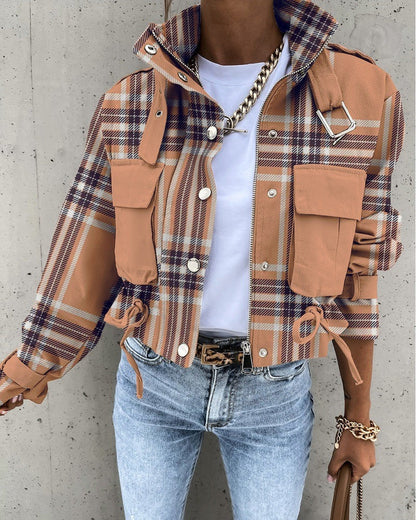 Women’s stand collar drawstring hem jacket