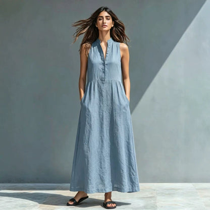 Women's Stand-Collar A-Line Maxi Dress – Resort & Vacation Style
