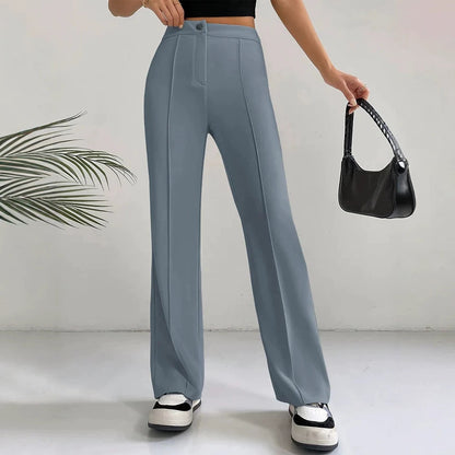 Women's High-Waisted Straight Flare Pants with Stitching Detail