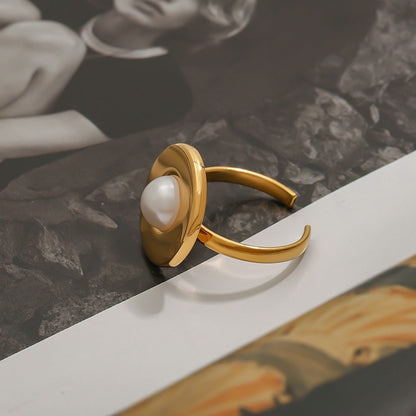 18k gold titanium steel pearl ring