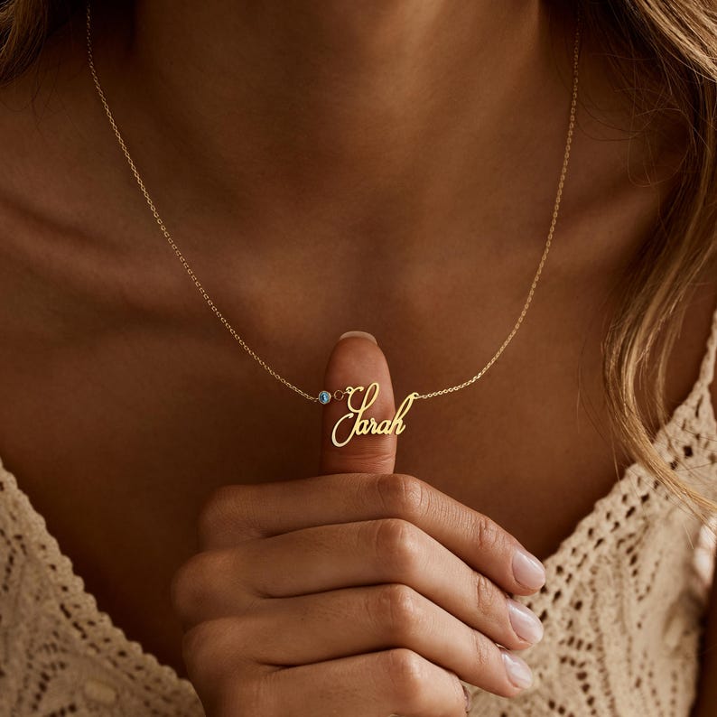 Personalized Cursive Name & Birthstone Necklace