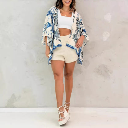 Women’s Printed Cardigan Top with Drop Shoulder Sleeves