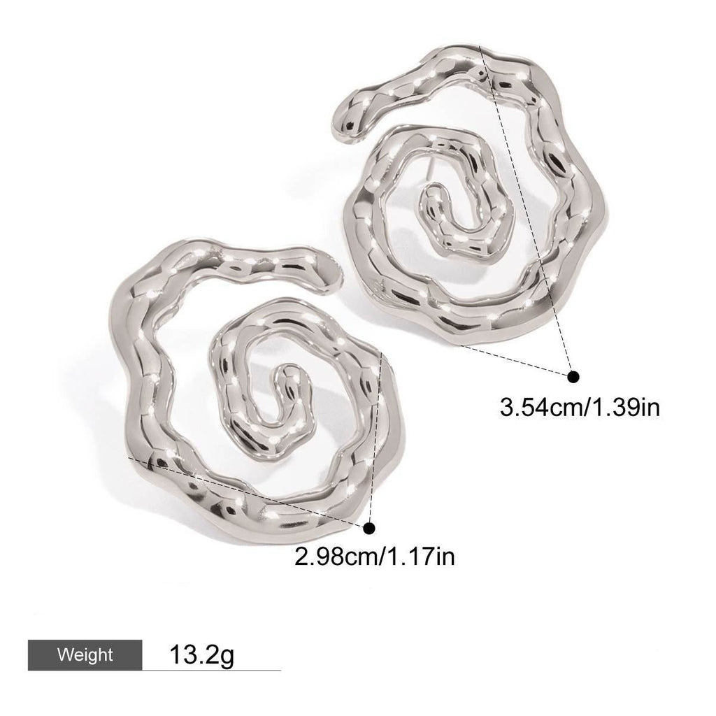 18K gold hollow thread with texture design simple and elegant earrings