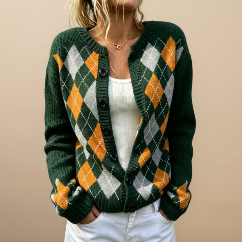 Women's Printed Round-Neck Long-Sleeve Cardigan Jacket