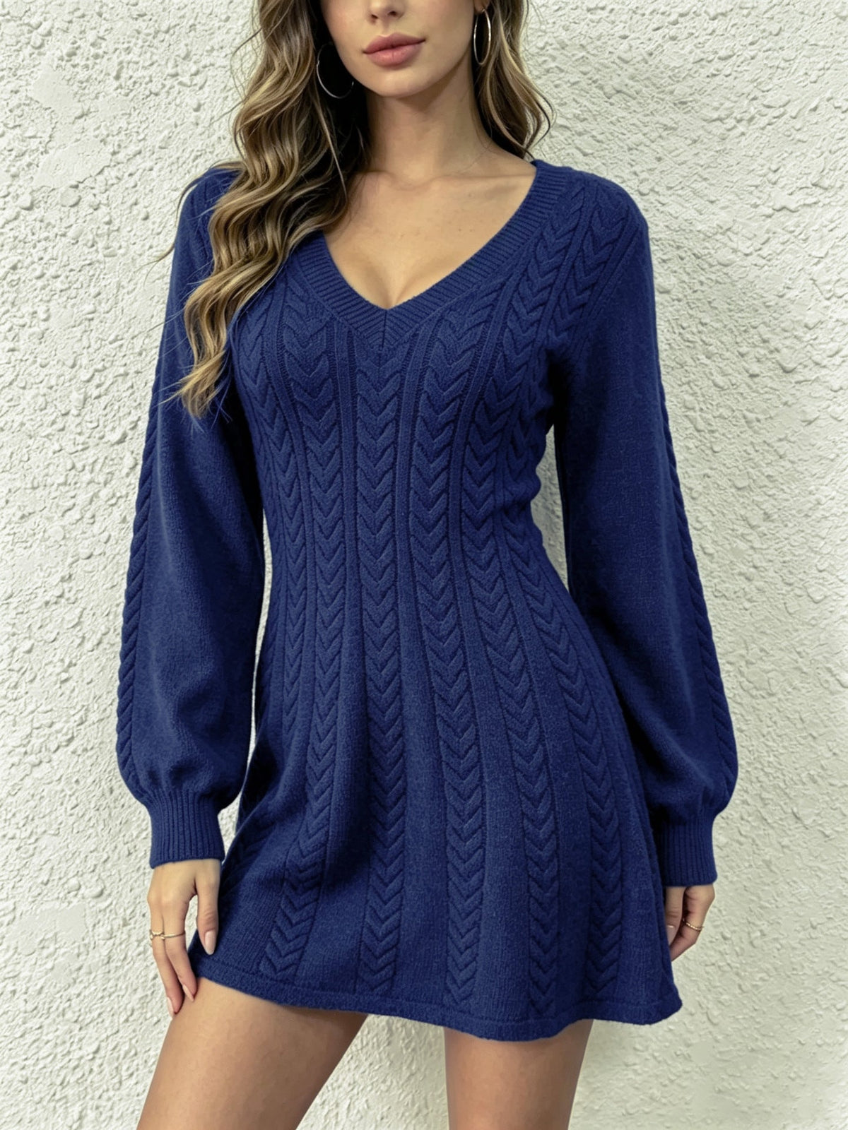 Women's V-Neck Cable-Knit Pullover Dress