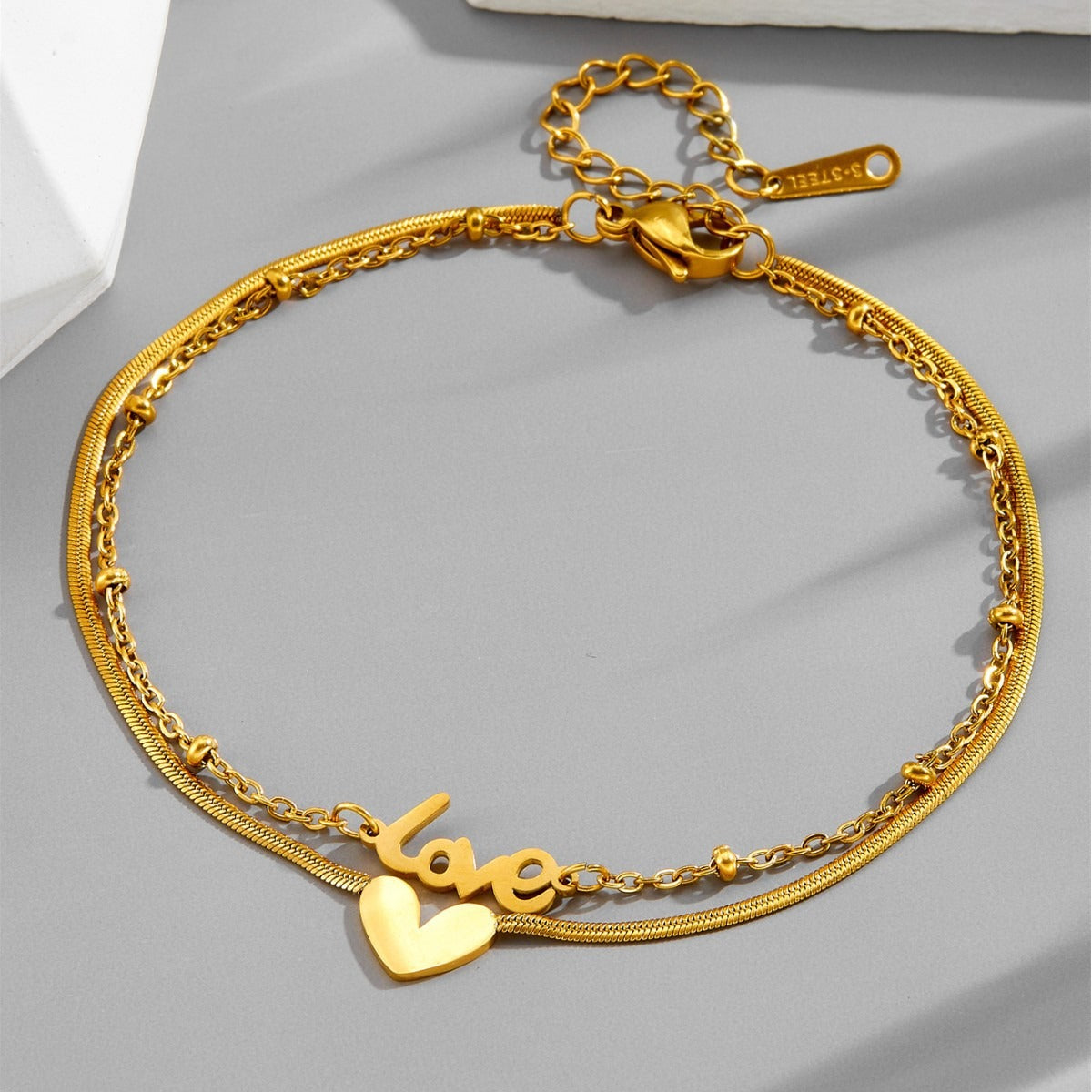 18k gold English letter heart titanium steel anklet