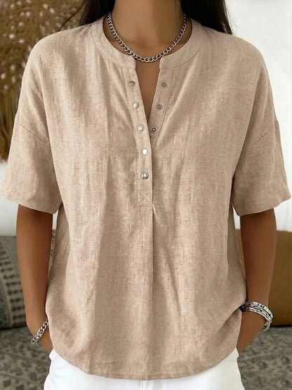 Women's Solid Color Loose-Fit Short-Sleeve Pullover Top