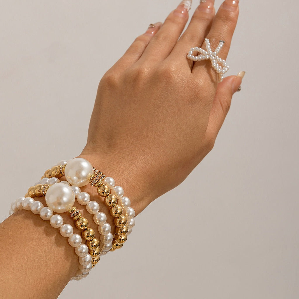 18k gold pearl stacking bracelet
