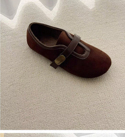 Women's Round Toe Woolen Velcro Ballet Flats