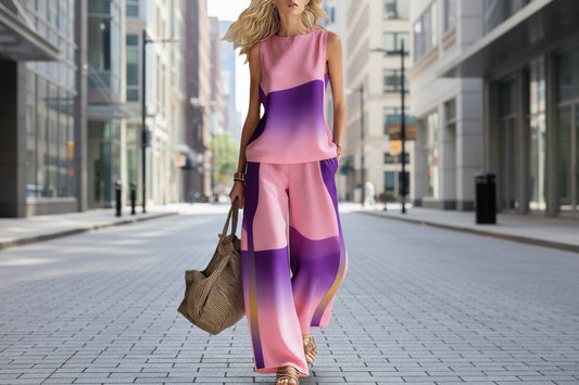 Women's Sleeveless Printed Tank Top & Wide-Leg Pants Two-Piece Set