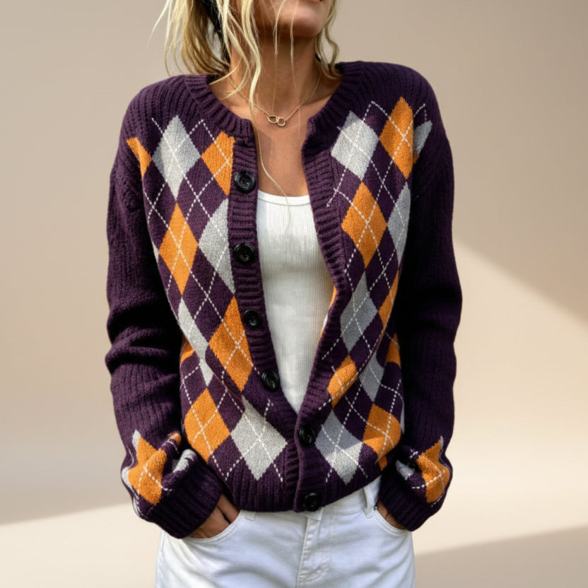 Women's Printed Round-Neck Long-Sleeve Cardigan Jacket