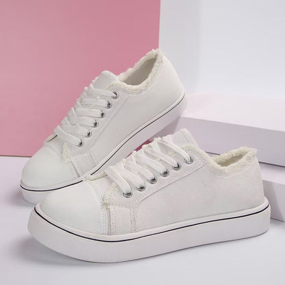 Women's Lace-Up Canvas Sneakers – Lightweight Flat Low-Top