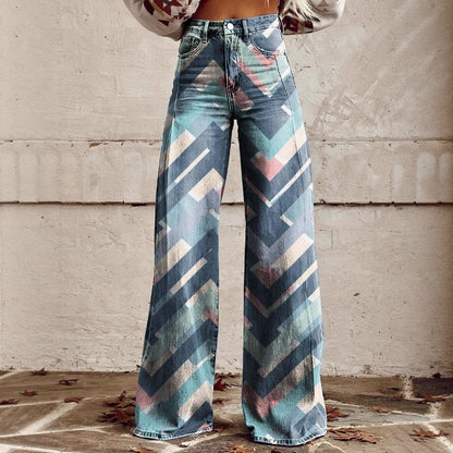 Women's Printed Flare Pants – Mid-Waist Full Length Plus Size