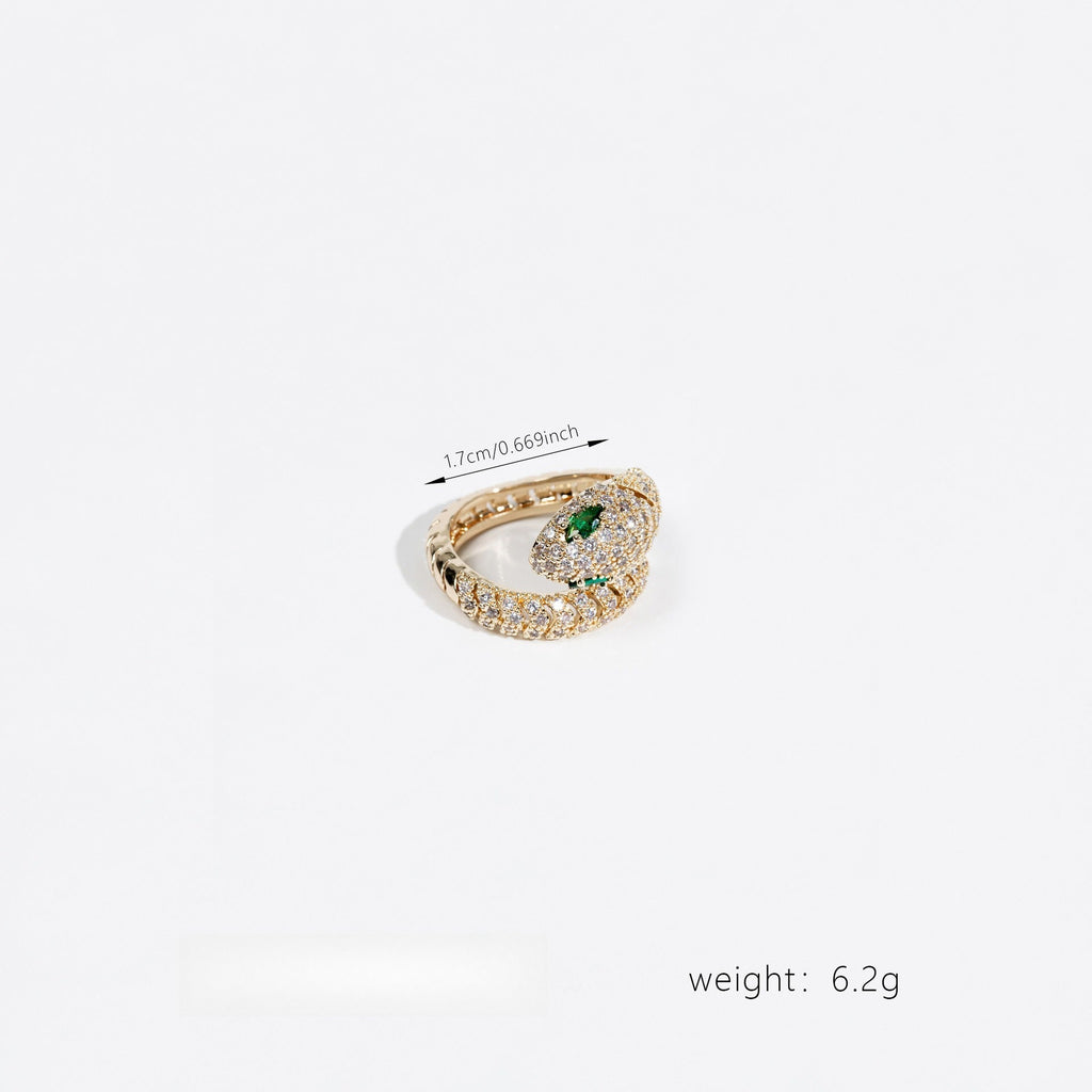 Snake-Shaped Adjustable Open Ring with Zircon Inlay