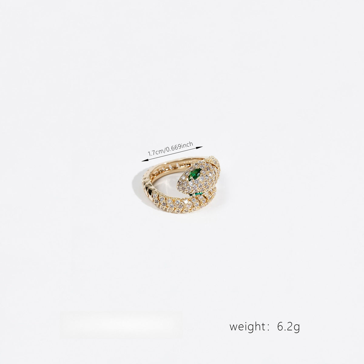 Snake-Shaped Adjustable Open Ring with Zircon Inlay