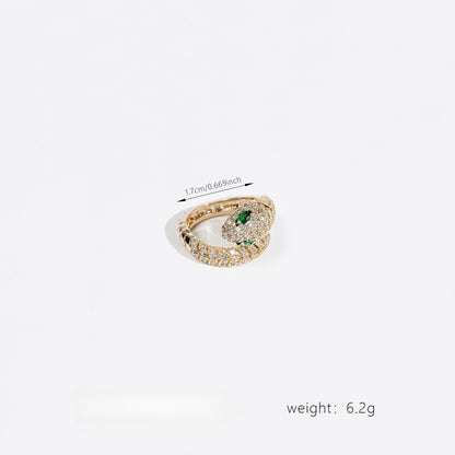 Snake-Shaped Adjustable Open Ring with Zircon Inlay