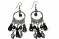 Black Bead Dangle Earrings Boho Chandelier Silver Leaf